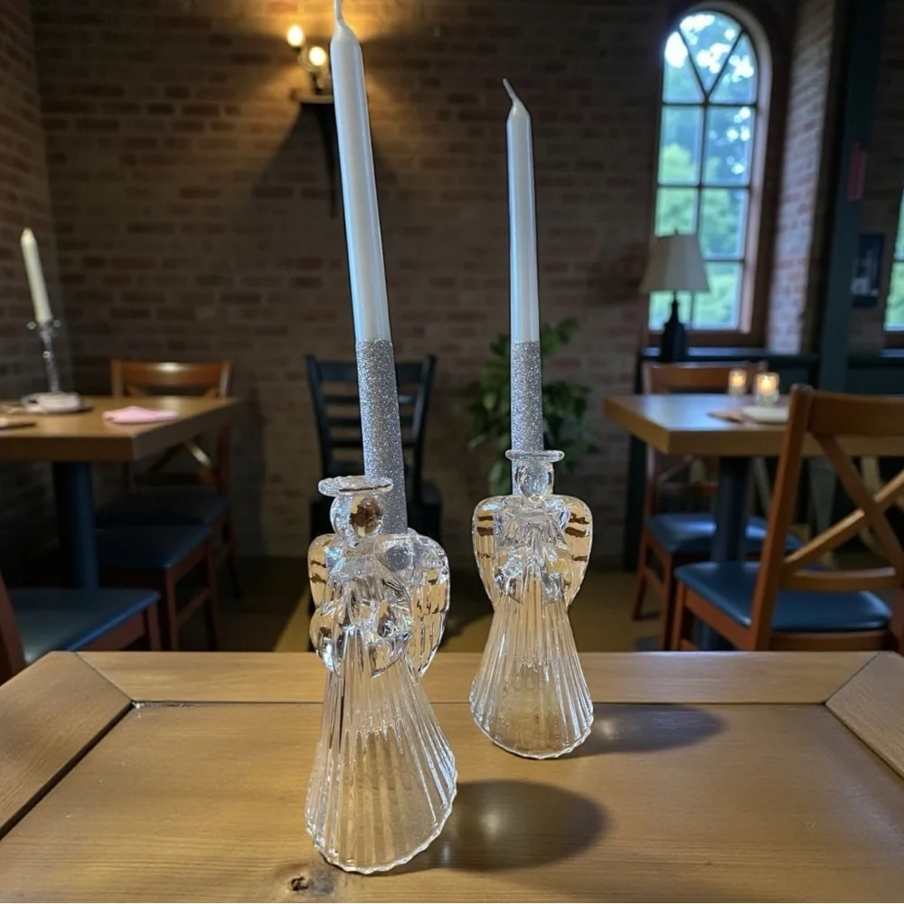 Set of 2 vintage crystal angels, candle holders, excellent condition